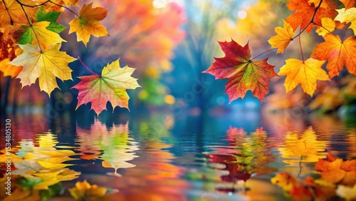 Fall foliage with leaves floating in water
