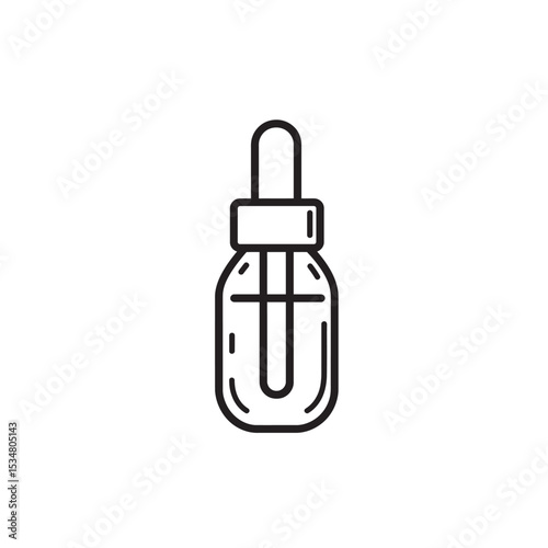 Black and White Outline of Medicine Dropper Bottle, Isolated on White