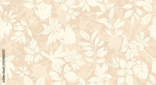 Elegant Beige Floral Seamless Pattern Botanical Design Background featuring delicate leaves and branches perfect for textile fabric wallpaper or surface design projects