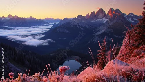 Cinematic Mountain Sunrise Misty Peaks and Blood Orange Sky
