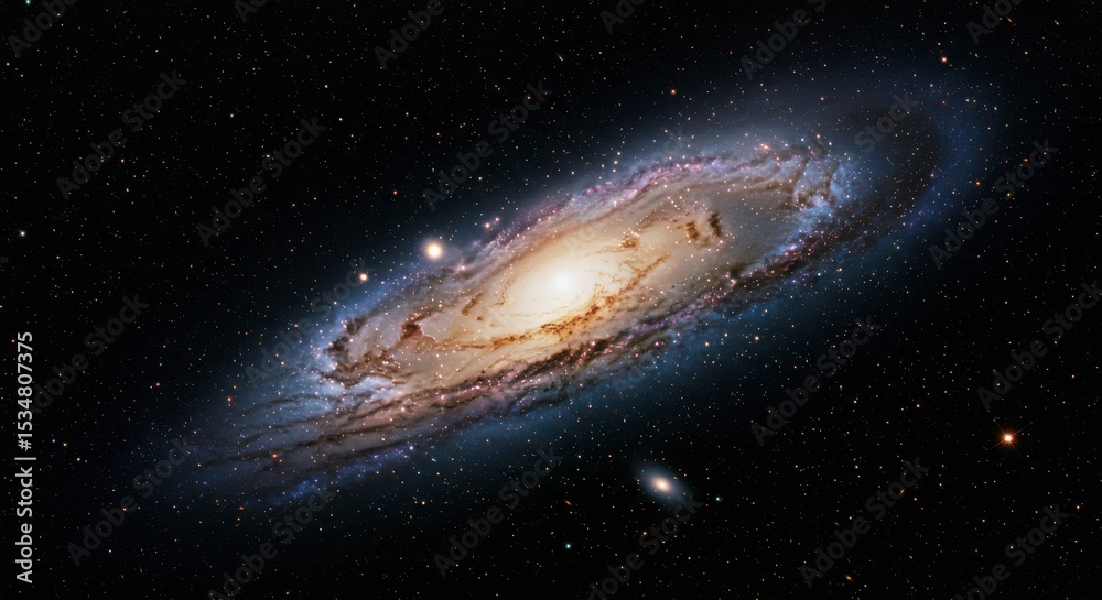 Fototapeta premium A vibrant spiral galaxy, swirling arms of gas and dust, stars, cosmic dust, and celestial beauty