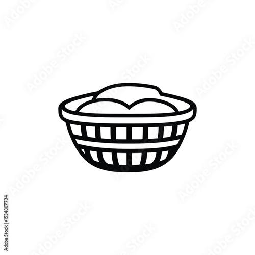 Black and White Woven Basket with Contents Minimalist Icon Illustration