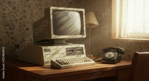 Retro computer desk scene (2)