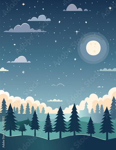 Winter forest landscape in the night