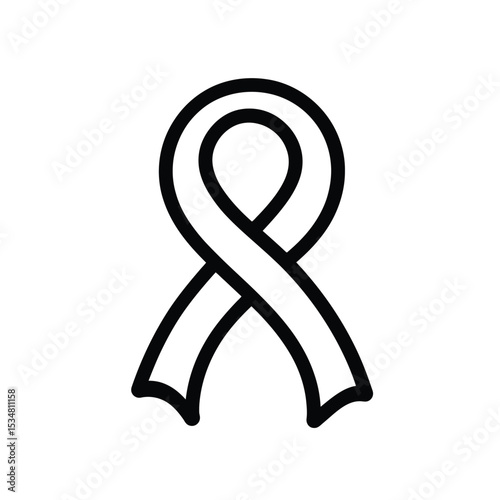 Black Outline of a Ribbon Symbol on White Background for Awareness Campaigns