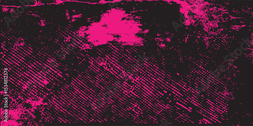 High-contrast vector background. Vibrant pink and black are separated by a rough, distressed grunge border, creating a modern and edgy effect for banners and flyers.modern Vector