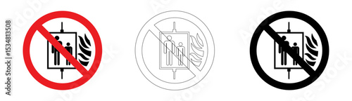 Do not use lift in case of fire sign in vector format
