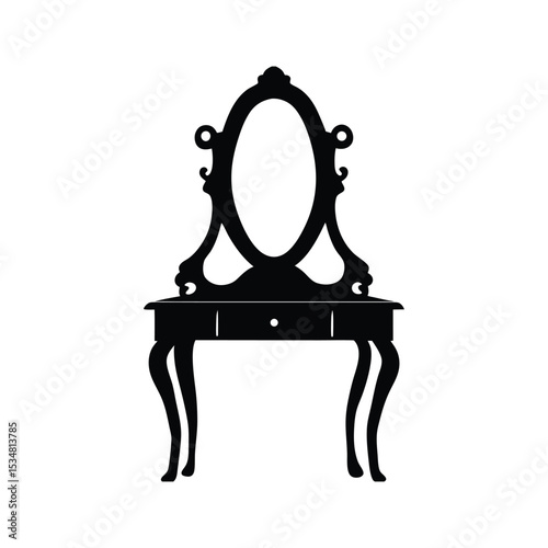 Luxurious antique wooden furniture set featuring a classic armchair, sofa, and other vintage pieces, perfect for a royal interior design dressing table silhouette icon