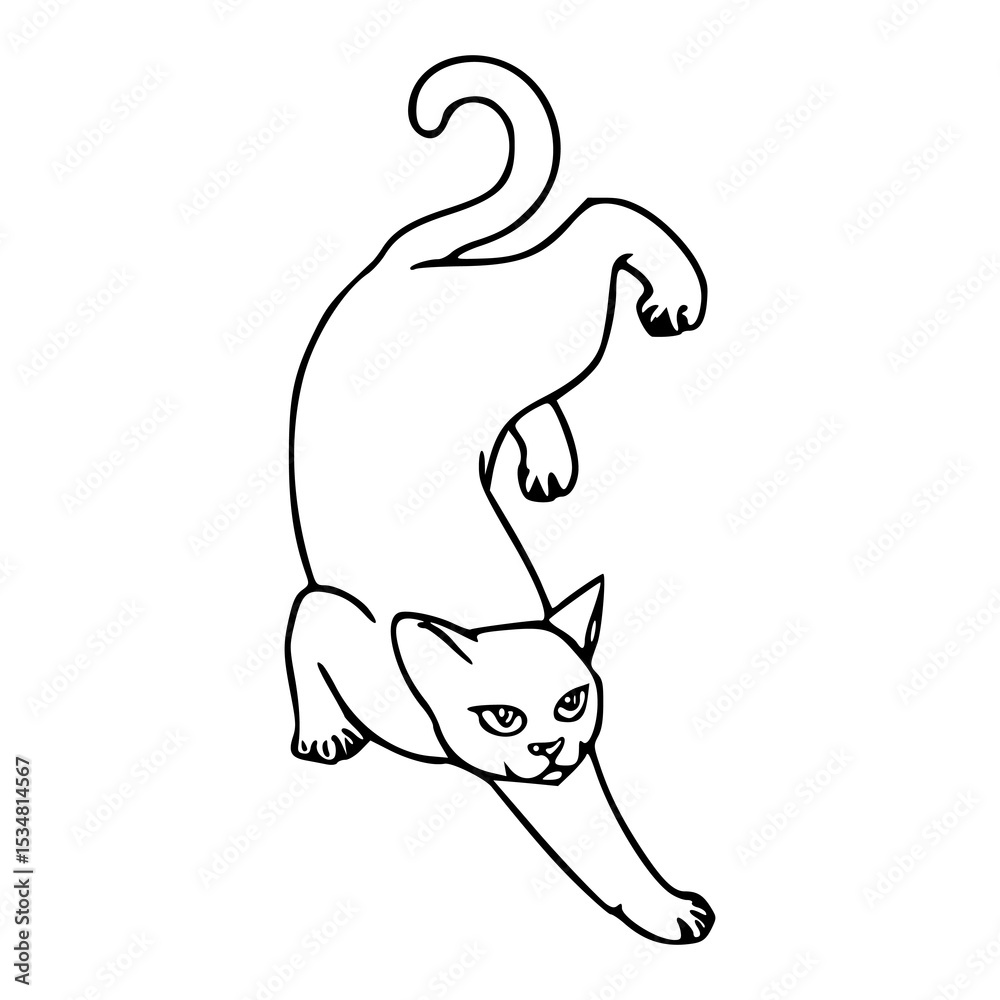 Naklejka premium stretching cat yoga pose line art