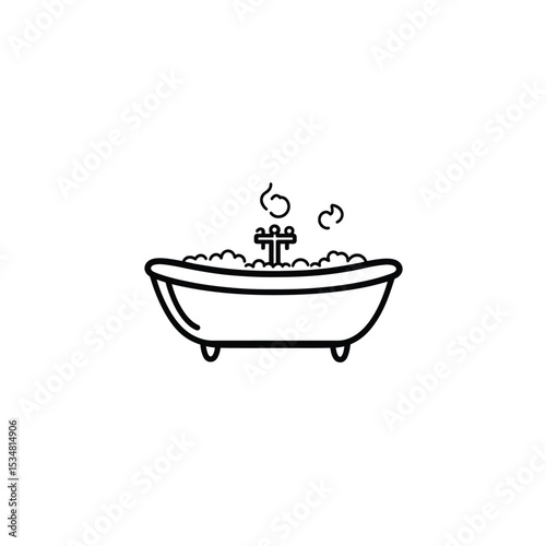 Clawfoot Bathtub with Bubbles and Faucet Illustration for Bathroom Decor Elements