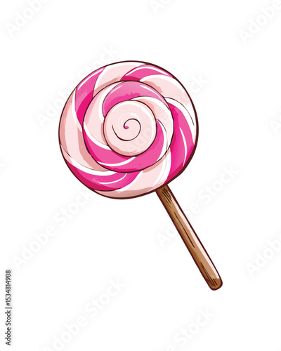 Pink and White Swirled Lollipop with Wooden Stick