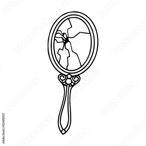 a line art drawing of a broken vintage mirror illustration