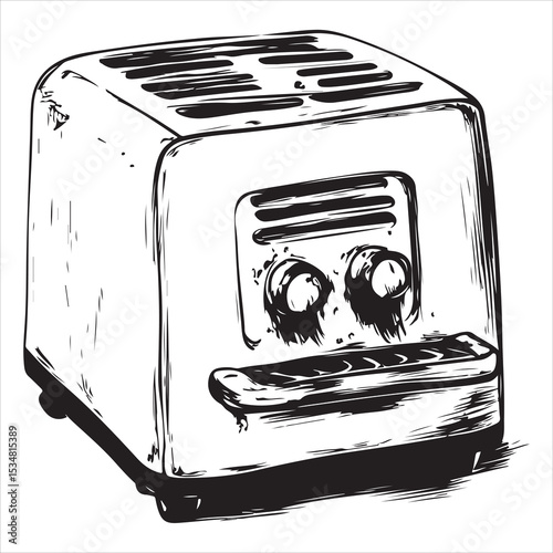 toaster silhouette line art vector illustration with a white background