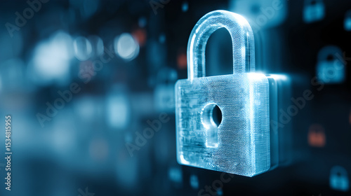 A stylized padlock made of circuit board lines and glowing blue light, symbolizing digital asset security and data protection.

