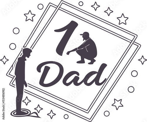 Number One Dad Silhouette Illustration with Stars and Father Figure Outline

