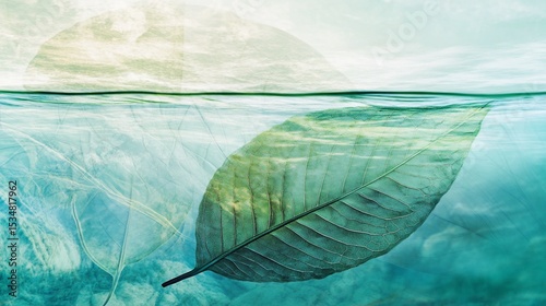 Leaf in Tranquil Water, A Serene Blend of Nature and Reflection