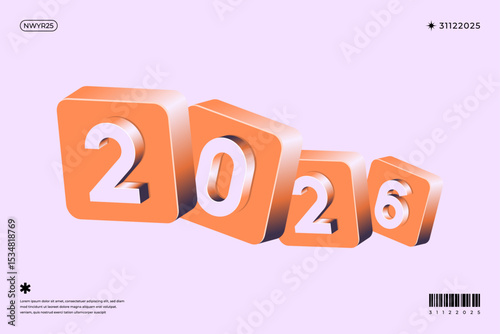 A vibrant and modern design showcasing the year 2026 in a dynamic color combinations