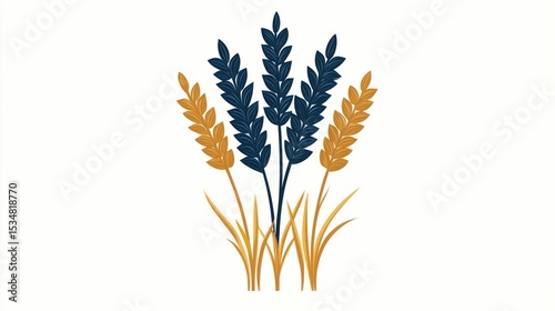 Elegant illustration of wheat or barley ears in blue and gold colors