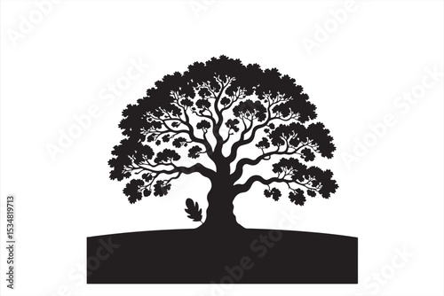 Vector Illustration of a Timeless Oak Tree with Expansive Branches