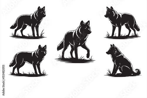 Clean Wolf Profile Silhouettes in Black – Minimal Nature-Inspired Vector Collection