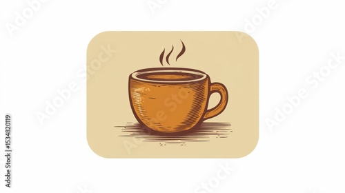Stylized illustration showcasing a steamy cup of coffee on a beige backdrop