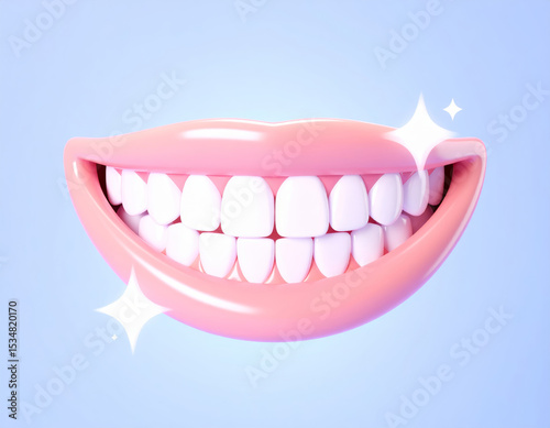 Healthy glowing smile white teeth 3D rendering illustration clean shiny dental oral care happiness bright background