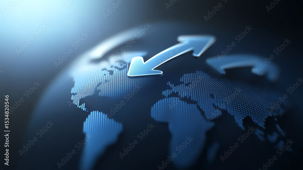Fototapeta premium A close-up view of a world map with arrows indicating global connectivity and international trade.