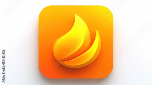 Dynamic yellow abstract icon on an orange rounded square against a white backdrop
