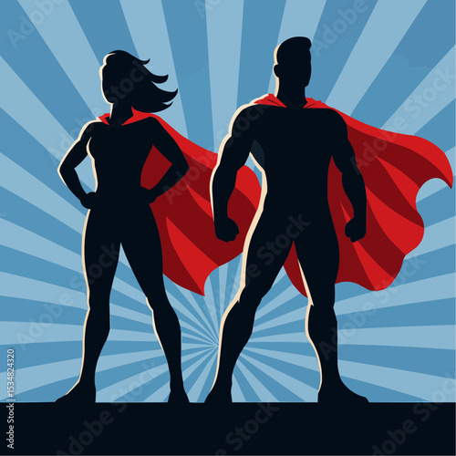 Male and female superhero couple 