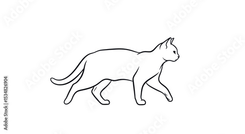 Animated White Cat Walking in Minimalistic Style with Smooth Motion in Playful Illustrative Design