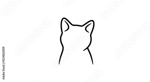 Simple Outline of Cat Head with Pointed Ears Viewed from Behind in Minimalist Style