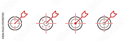 Red Arrow Target Icons – Minimal Outline Style for Goal, Focus, and Accuracy