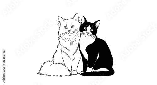 Two Adorable Cats Cuddling Close Together in a Simplistic Design of Affectionate Bonding