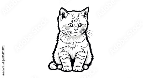 Playful Gray Tabby Kitten Sitting Cutely with Bright Eyes and a Curious Expression