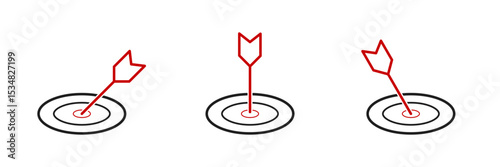 Top View Red Arrow Target Icons – Minimal Line Style Symbol for Focus, Strategy, and Precision