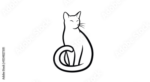 Wallpaper Mural Minimalist Illustration of a White Cat Sitting Gracefully with Curled Tail Torontodigital.ca