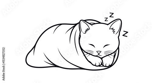 Cute Sleeping Cat Wrapped Snugly in a Cozy Blanket Exuding Warmth and Comfort