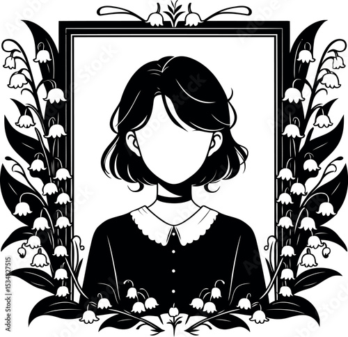 Elegant portrait beautifully framed with a delicate border of blooming Lily of the Valley