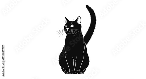 Silhouetted Black Cat Sitting Gracefully Against a White Background