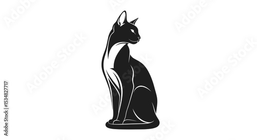 Black And White Silhouette Of A Sitting Cat With Elegant Form And Poised Demeanor