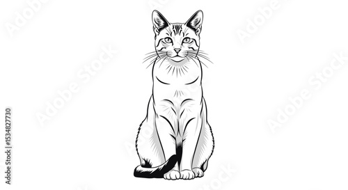 Illustration of a Happy Cat Sitting Upright with a Content Expression in Whimsical Style