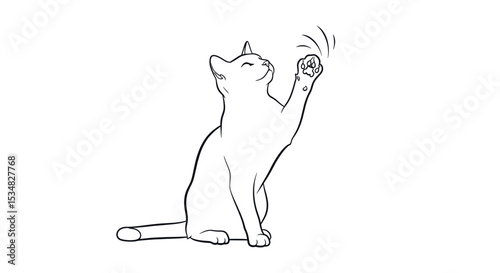 White Cat Playfully Reaching for a Toy Ball with Excitement in a Simple Background