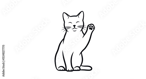Animated Illustration of a Playful Cat Waving Its Paw in a Whimsical Style