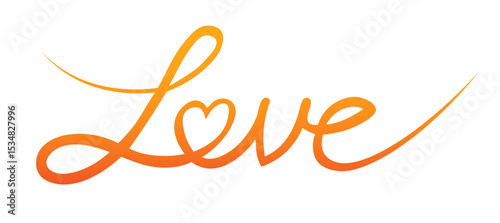 Calligraphic Love Text with Heart, Orange Gradient on Black