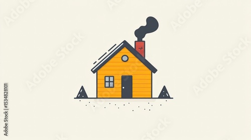 Cozy cabin nestled in nature with smoke rising from the chimney illustration