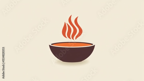 Minimalist depiction of hot steaming broth in a round bowl isolated design