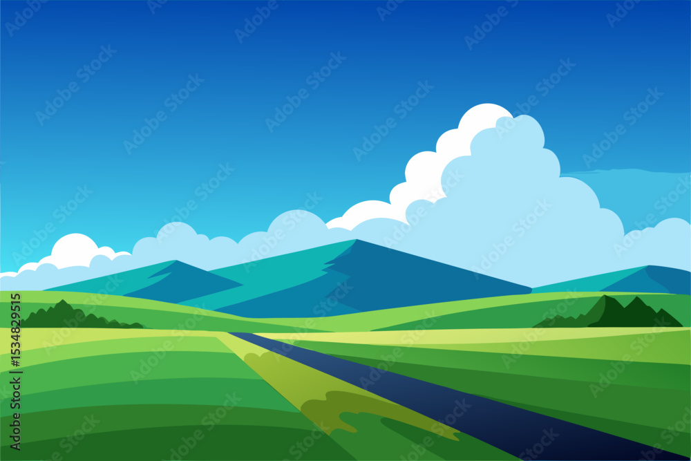 Obraz premium Grass Field landscape with blue sky and white cloud