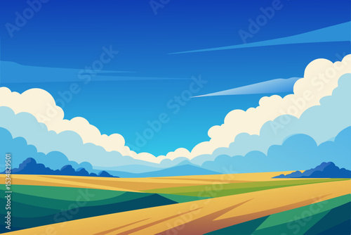 Grass Field landscape with blue sky and white cloud