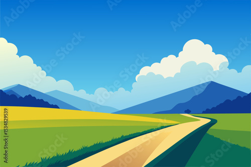 Grass Field landscape with blue sky and white cloud