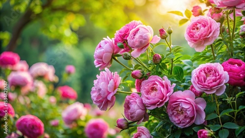 Wallpaper Mural Elegant rose bush in full bloom surrounded by lush greenery and peony flowers Torontodigital.ca